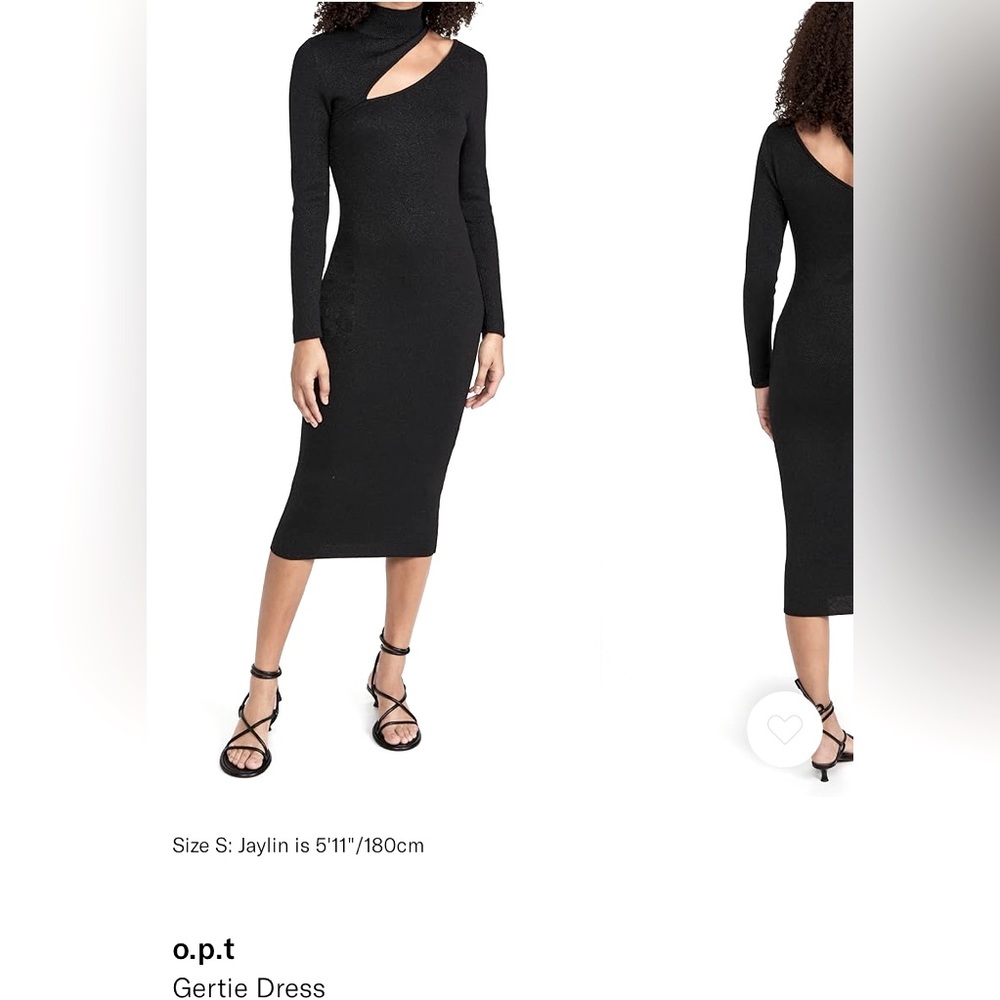 NWT, o.p.t Gertie dress, size small, black, turtleneck midi dress with cutout